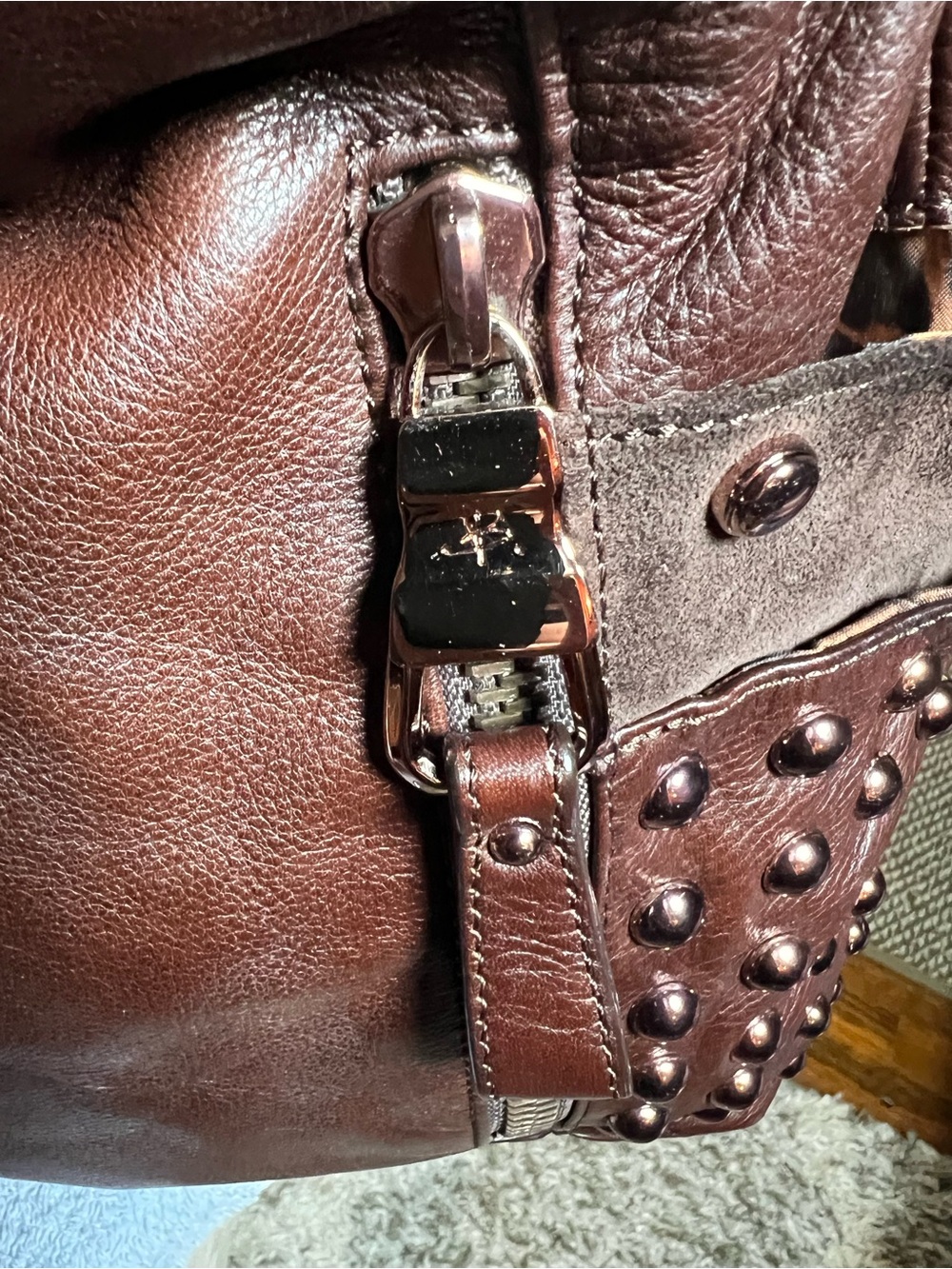 B Makowsky burgundy Studded Leather Shoulder Hobo - Picture 3 of 5